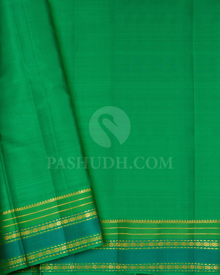 Dual Shaded Blue With Parrot Green Kanjivaram Silk Saree-DJ381(G)