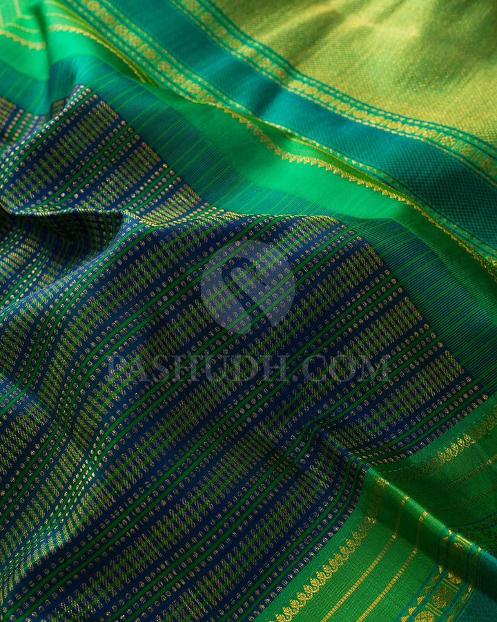 Dual Shaded Blue With Parrot Green Kanjivaram Silk Saree-DJ381(G)