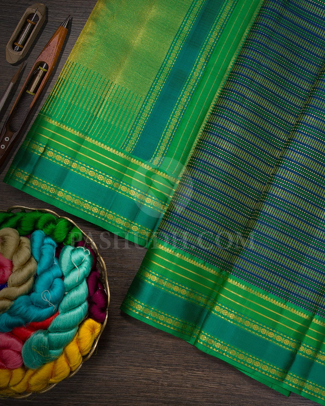 Dual Shaded Blue With Parrot Green Kanjivaram Silk Saree-DJ381(G)