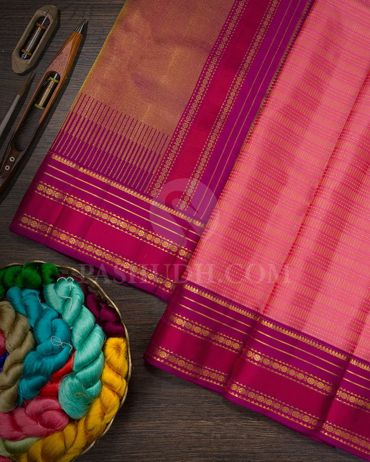 Punch Pink With Palatinate Purple Kanjivaram Silk Saree-DJ381(I)