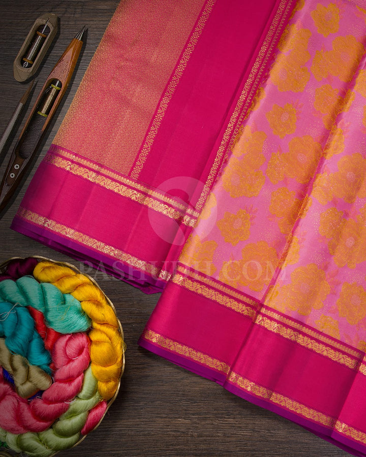 Multicolored With Punch Pink Kanjivaram Silk Saree-DJ426(I)