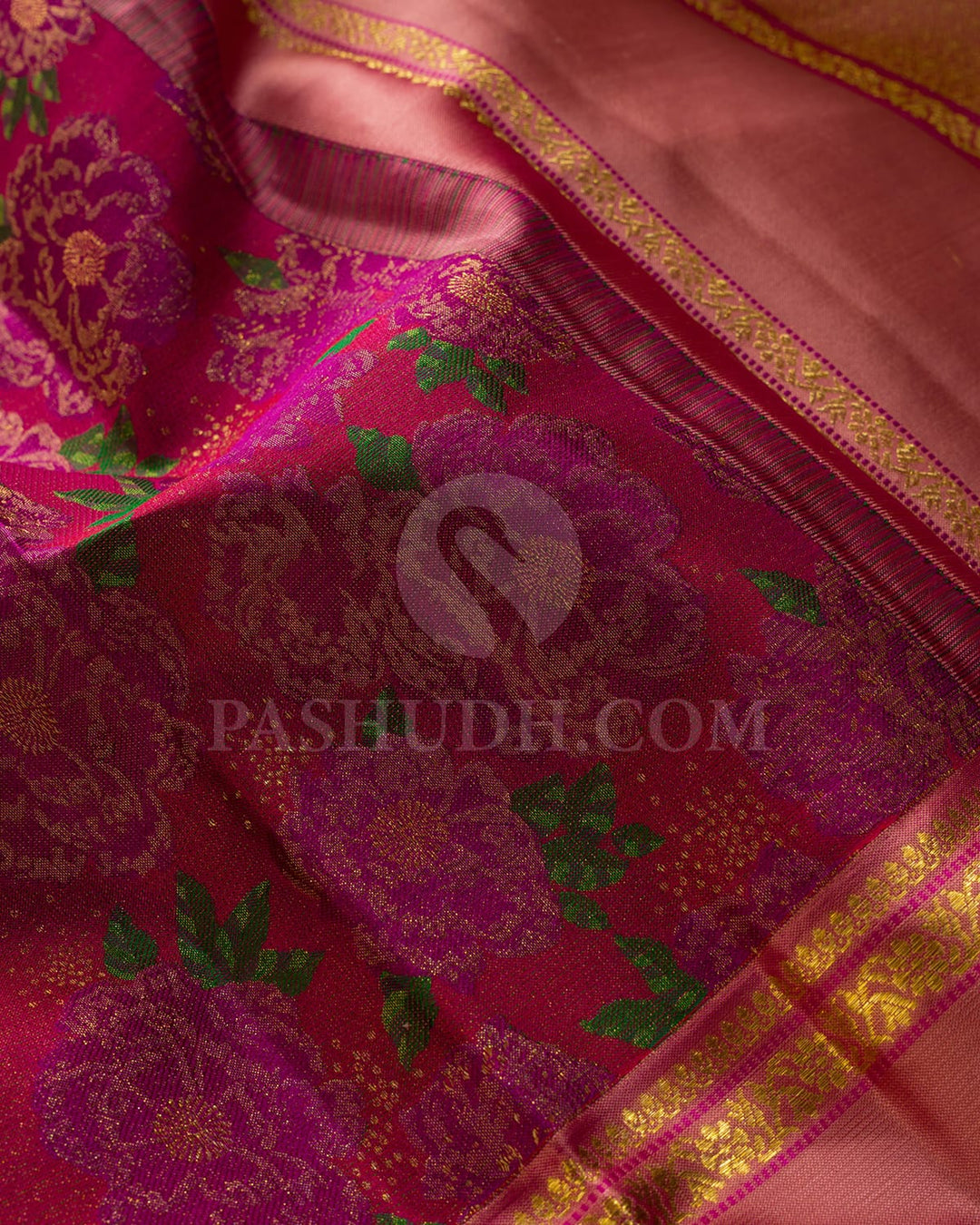 Dual Shaded Magenta With Red And Onion Pink Kanjivaram Silk Saree-DJ426(J)