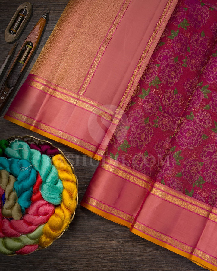 Dual Shaded Magenta With Red And Onion Pink Kanjivaram Silk Saree-DJ426(J)