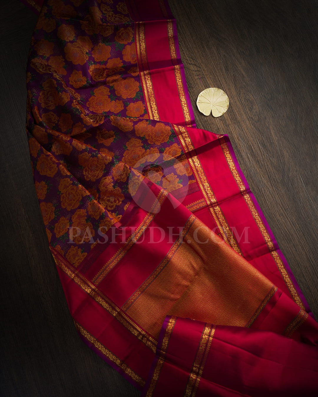 Dual Shaded Violet With Cherry Red Kanjivaram Silk Saree-DJ426(H)