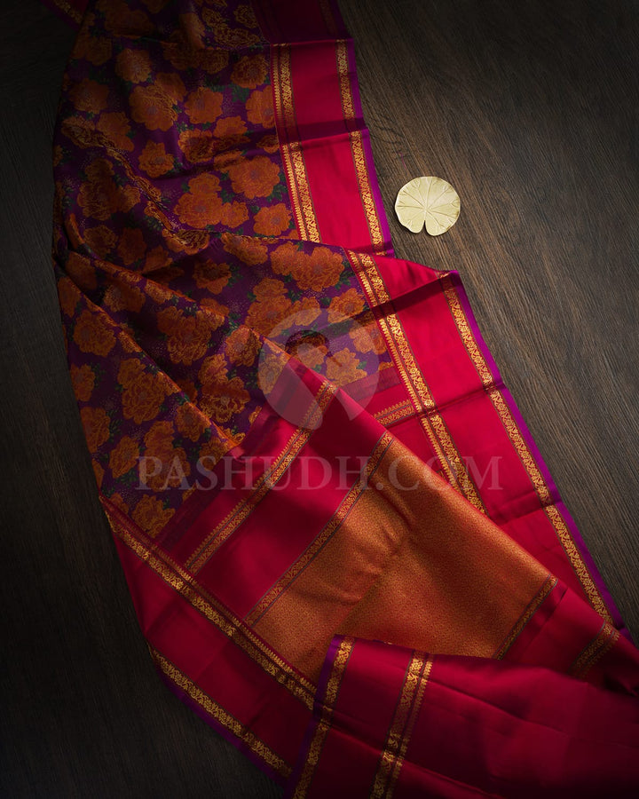 Dual Shaded Violet With Cherry Red Kanjivaram Silk Saree-DJ426(H)