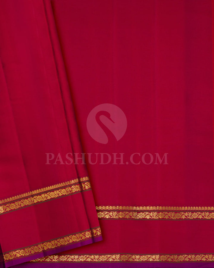 Dual Shaded Violet With Cherry Red Kanjivaram Silk Saree-DJ426(H)