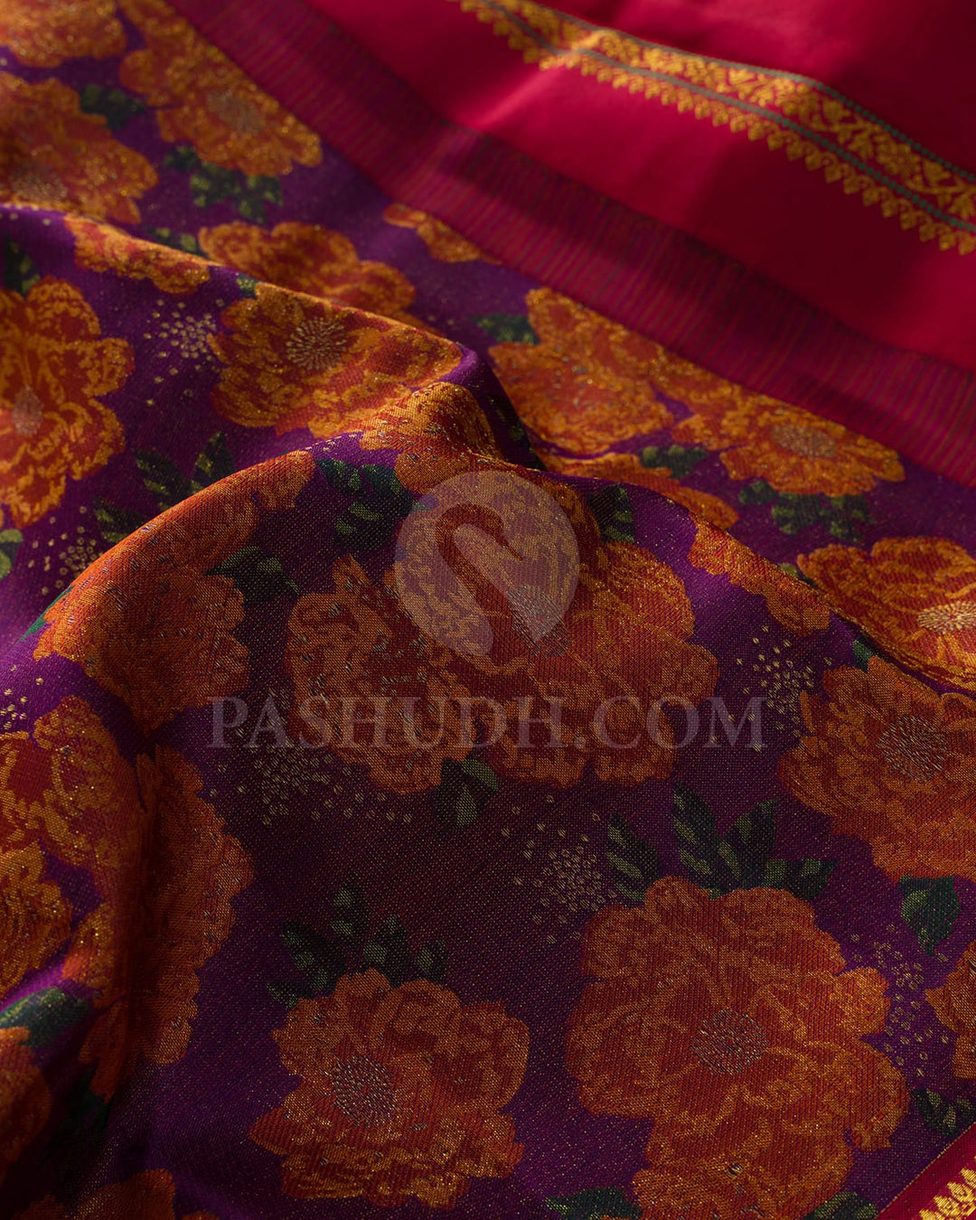 Dual Shaded Violet With Cherry Red Kanjivaram Silk Saree-DJ426(H)