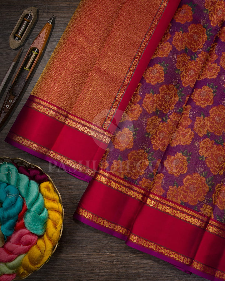 Dual Shaded Violet With Cherry Red Kanjivaram Silk Saree-DJ426(H)