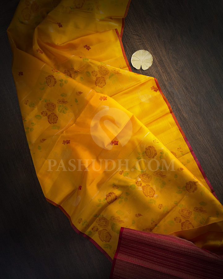 Mango Yellow With Red Kanjivaram Silk Saree-DJ435(F)