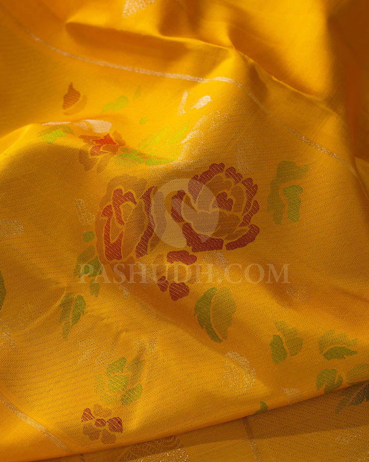 Mango Yellow With Red Kanjivaram Silk Saree-DJ435(F)