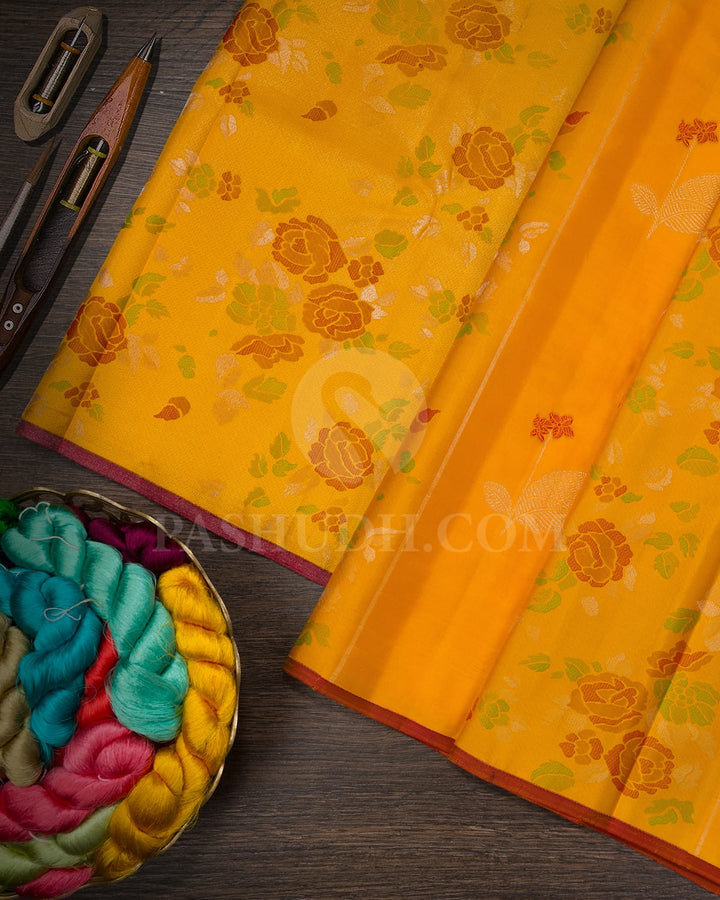 Mango Yellow With Red Kanjivaram Silk Saree-DJ435(F)