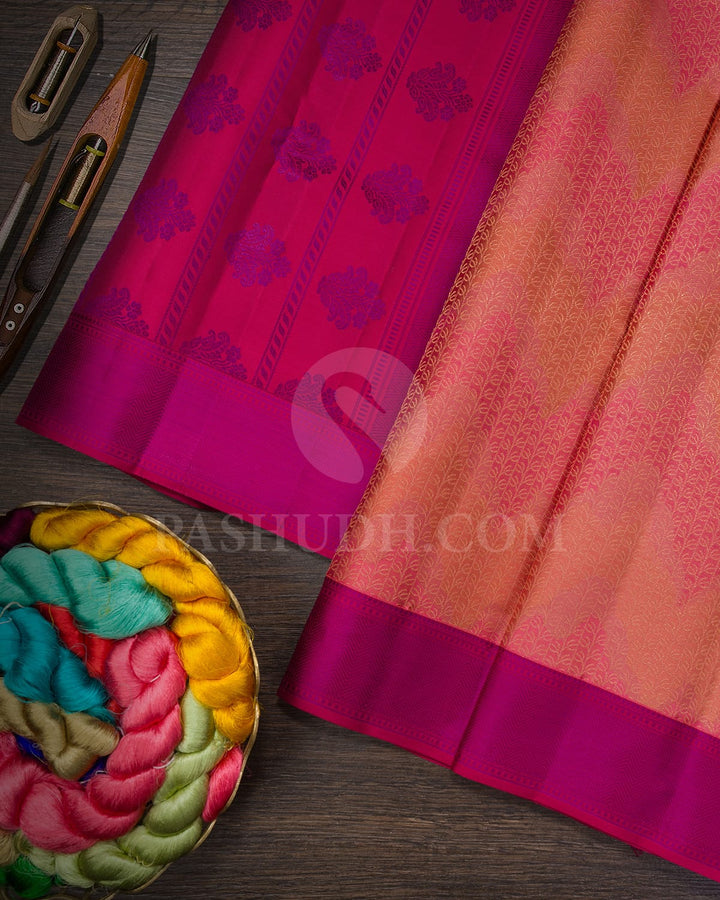 Multicolored With Rouge Pink Kanjivaram Silk Saree-DJ431(D)
