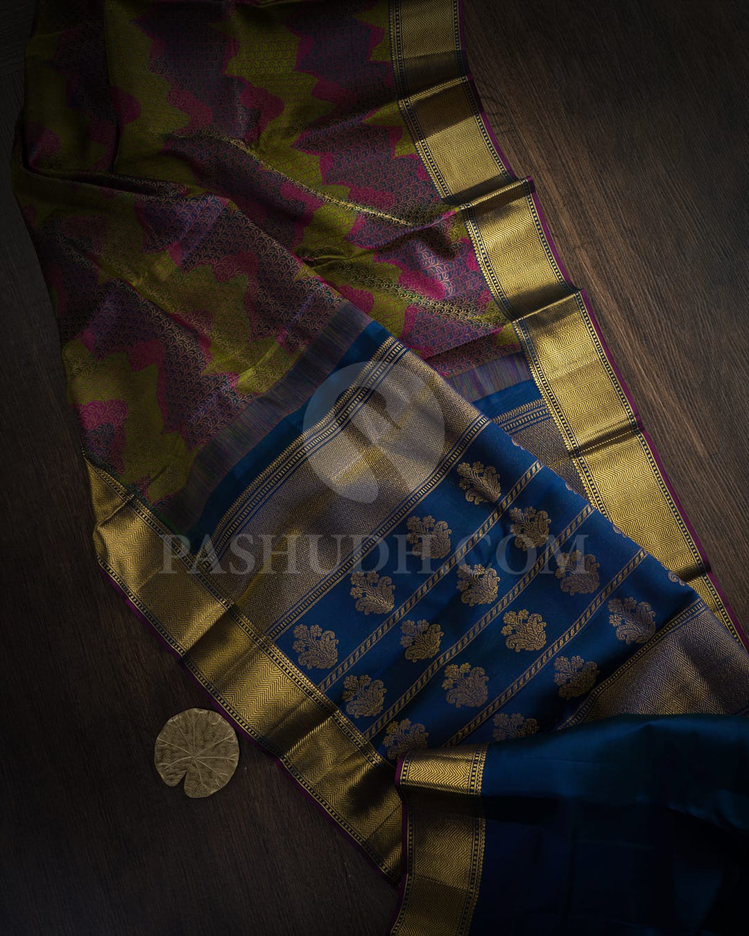 Multicolored With Navy Blue Kanjivaram Silk Saree-DJ431(G)