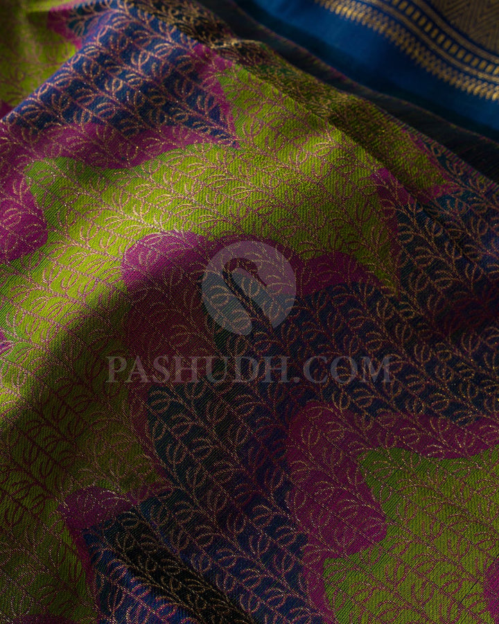 Multicolored With Navy Blue Kanjivaram Silk Saree-DJ431(G)