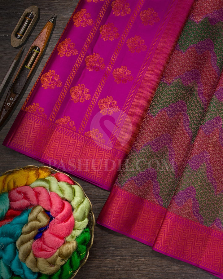 Multicolored With Magenta Kanjivaram Silk Saree-DJ431(F)