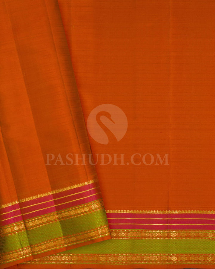 Mustard Yellow With Rust Orange Kanjivaram Silk Saree-DJ381(H)