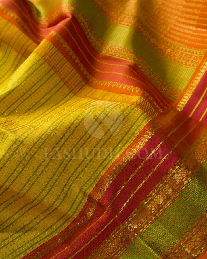 Mustard Yellow With Rust Orange Kanjivaram Silk Saree-DJ381(H)