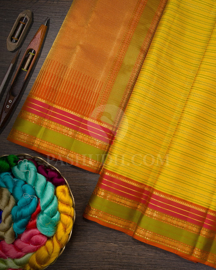 Mustard Yellow With Rust Orange Kanjivaram Silk Saree-DJ381(H)