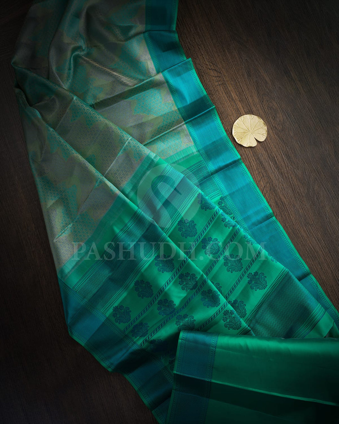 Multicolored With Sapphire Green Kanjivaram Silk Saree-DJ431(E)