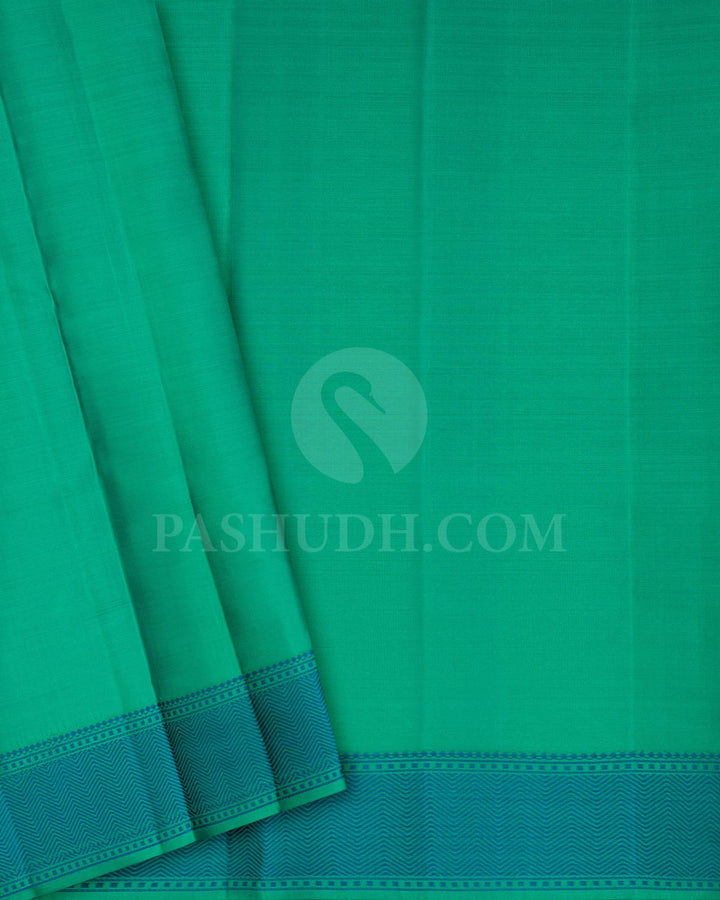 Multicolored With Sapphire Green Kanjivaram Silk Saree-DJ431(E)