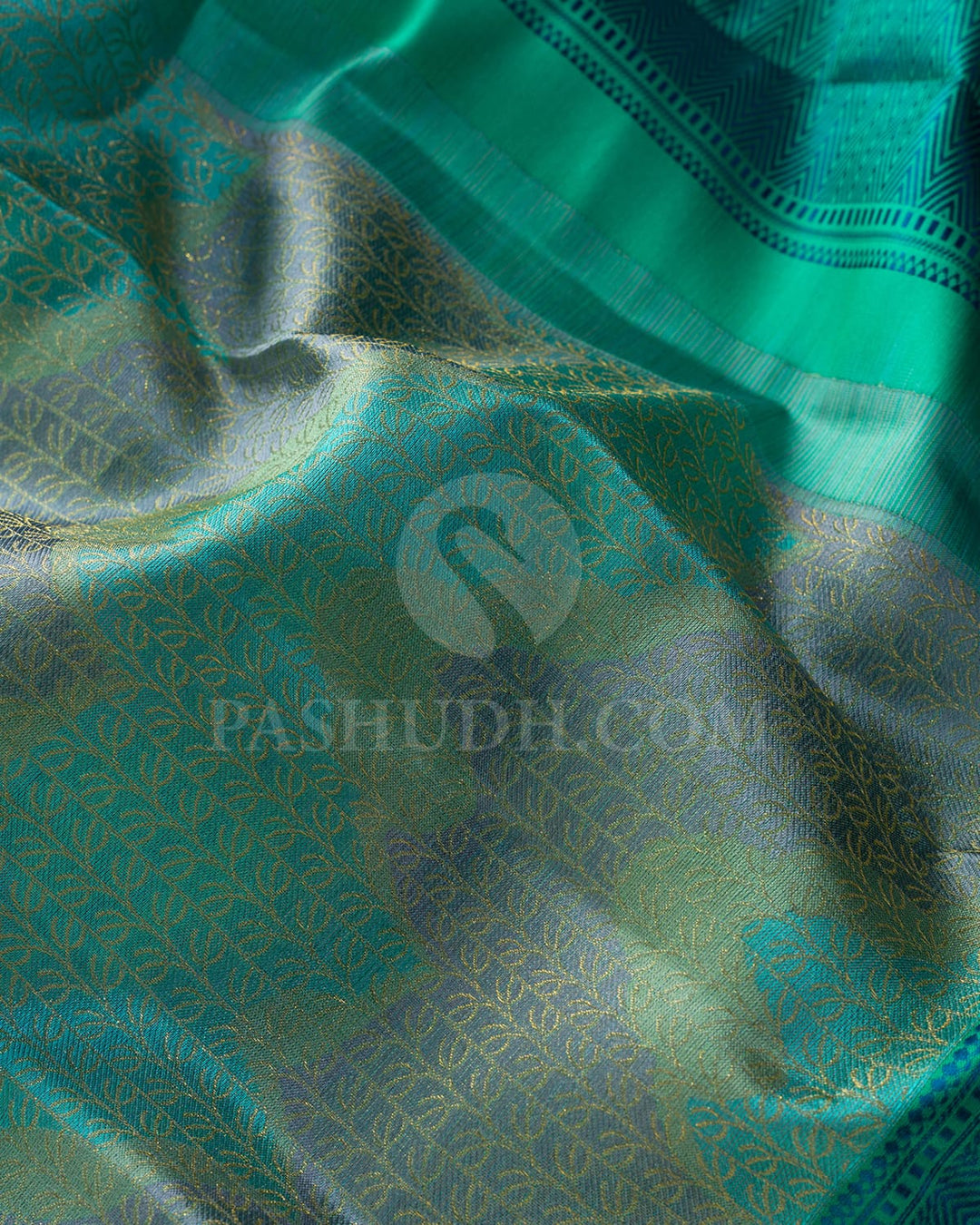 Multicolored With Sapphire Green Kanjivaram Silk Saree-DJ431(E)