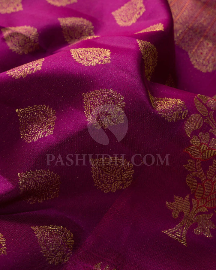 Mulberry Purple With Red Kanjivaram Silk Saree-D668(F)