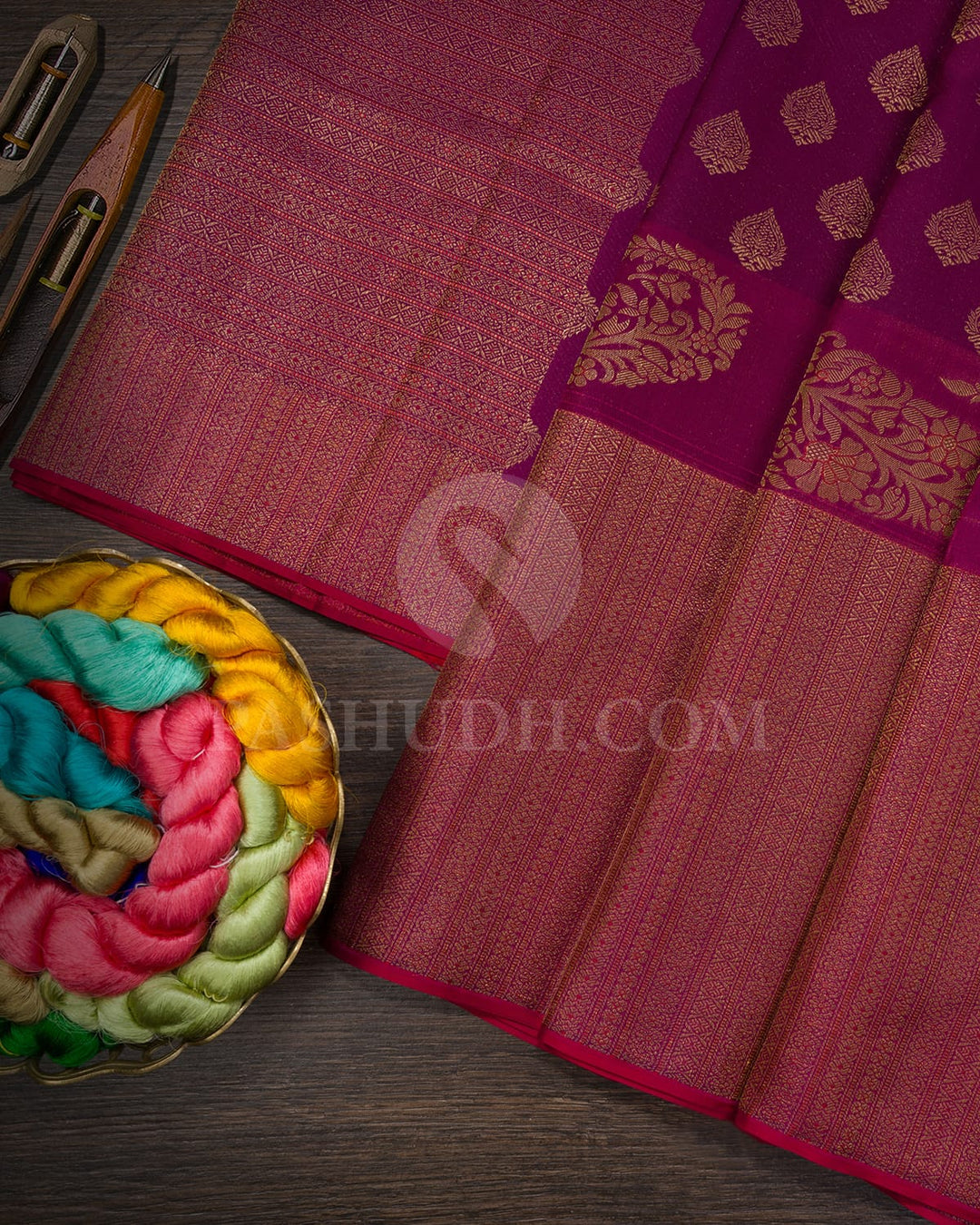 Mulberry Purple With Red Kanjivaram Silk Saree-D668(F)