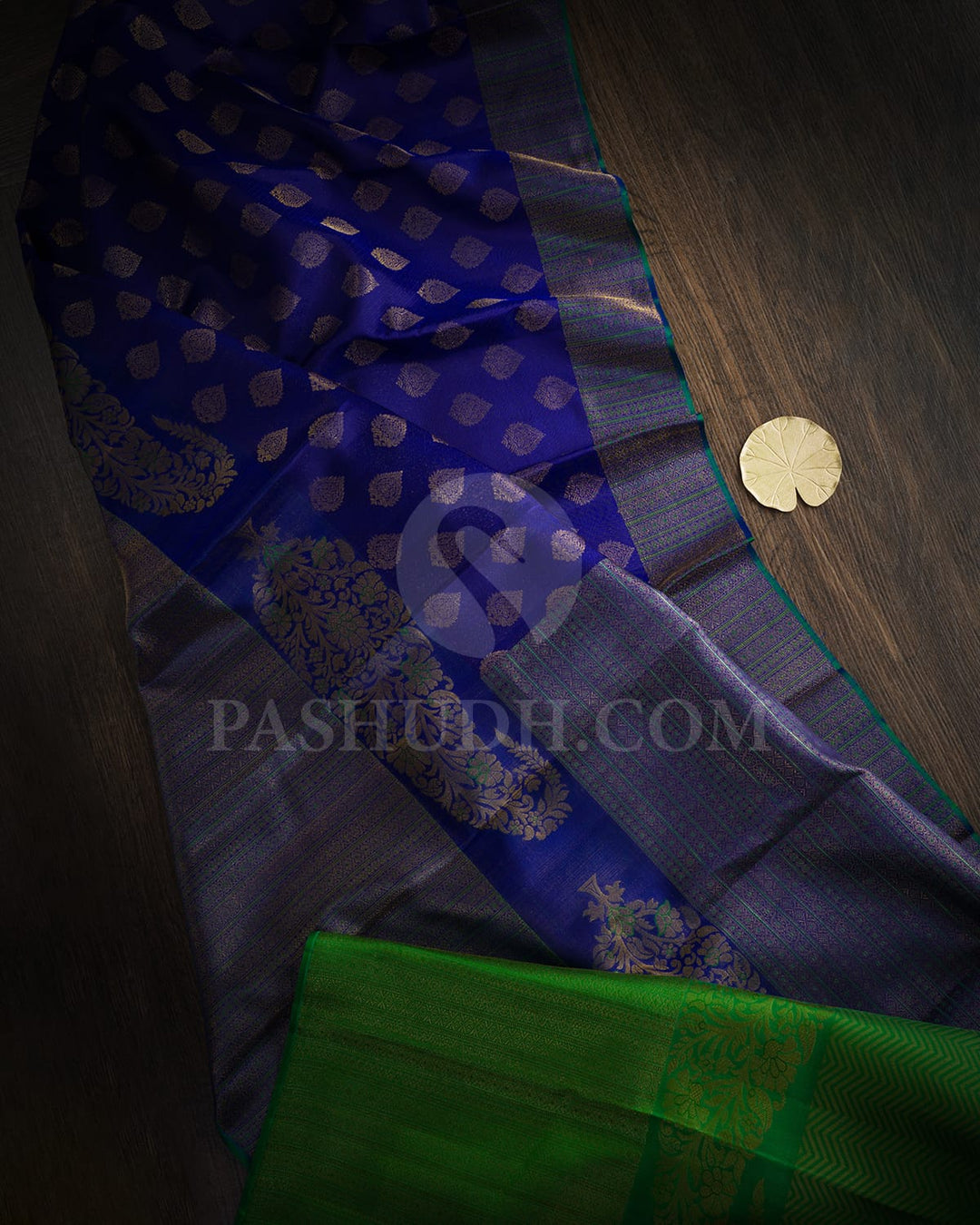 Deep Blue With Forest Green Kanjivaram Silk Saree-D668(D)