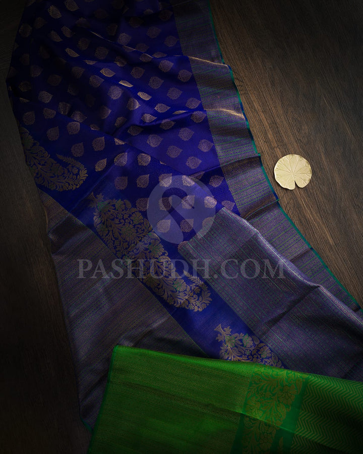 Deep Blue With Forest Green Kanjivaram Silk Saree-D668(D)
