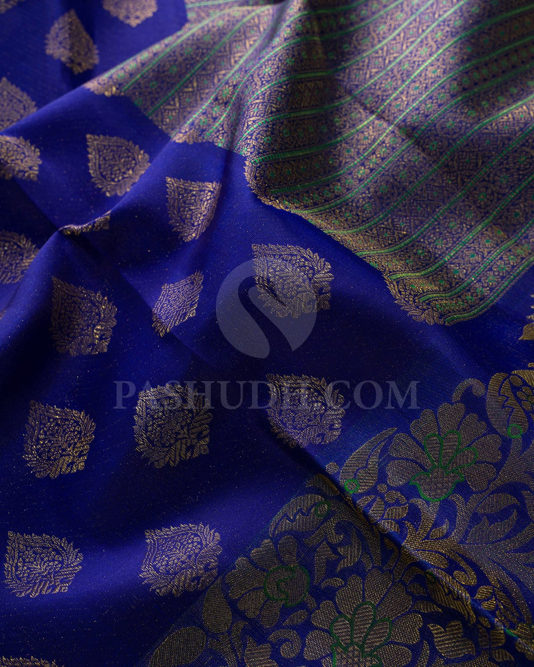 Deep Blue With Forest Green Kanjivaram Silk Saree-D668(D)