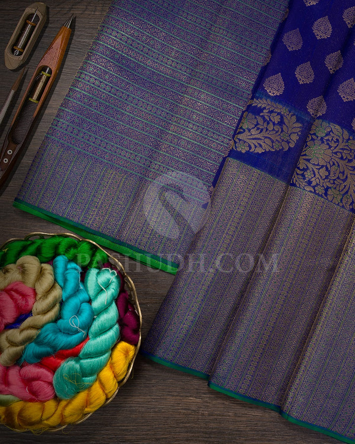 Deep Blue With Forest Green Kanjivaram Silk Saree-D668(D)