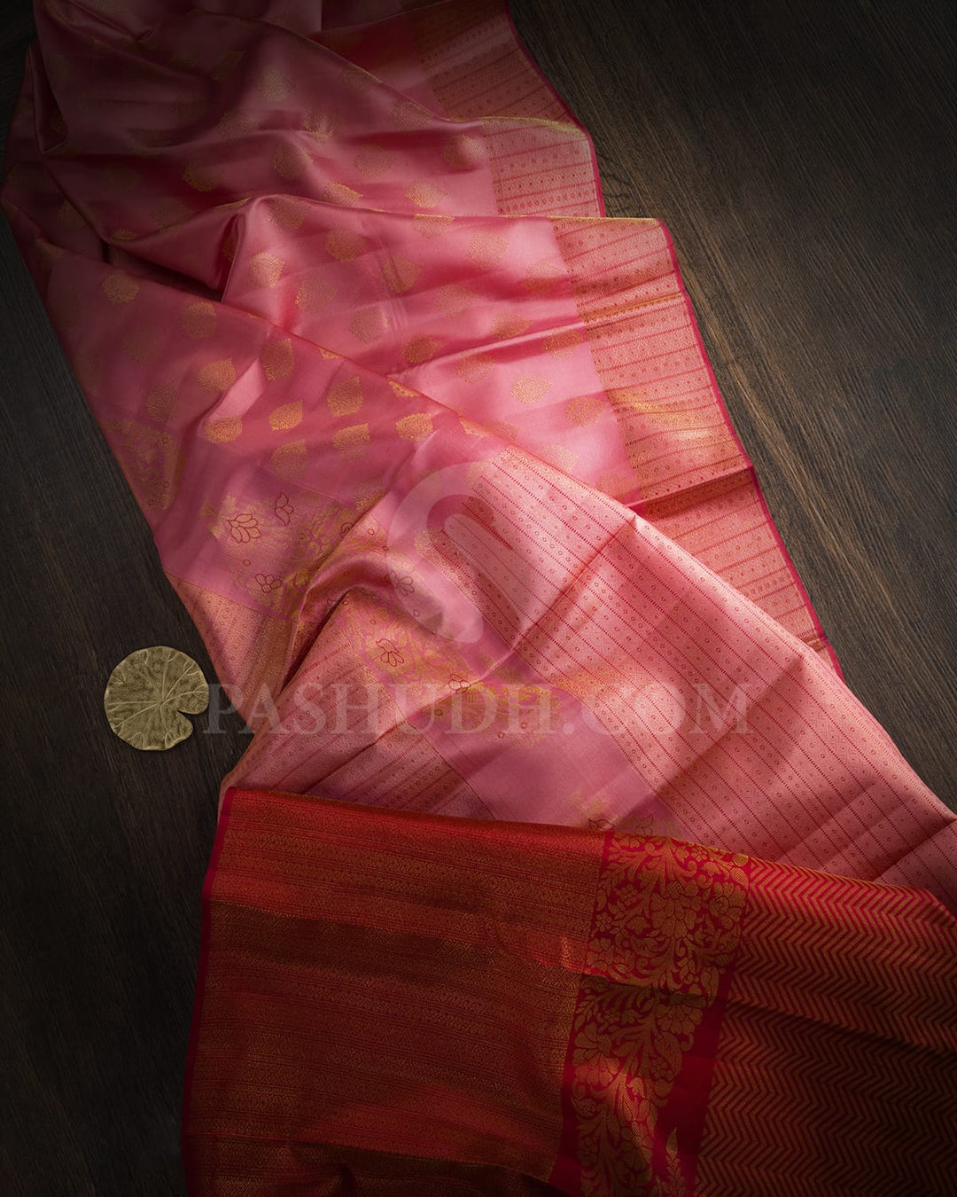 Peachy Pink With Red Kanjivaram Silk Saree-D668(E)