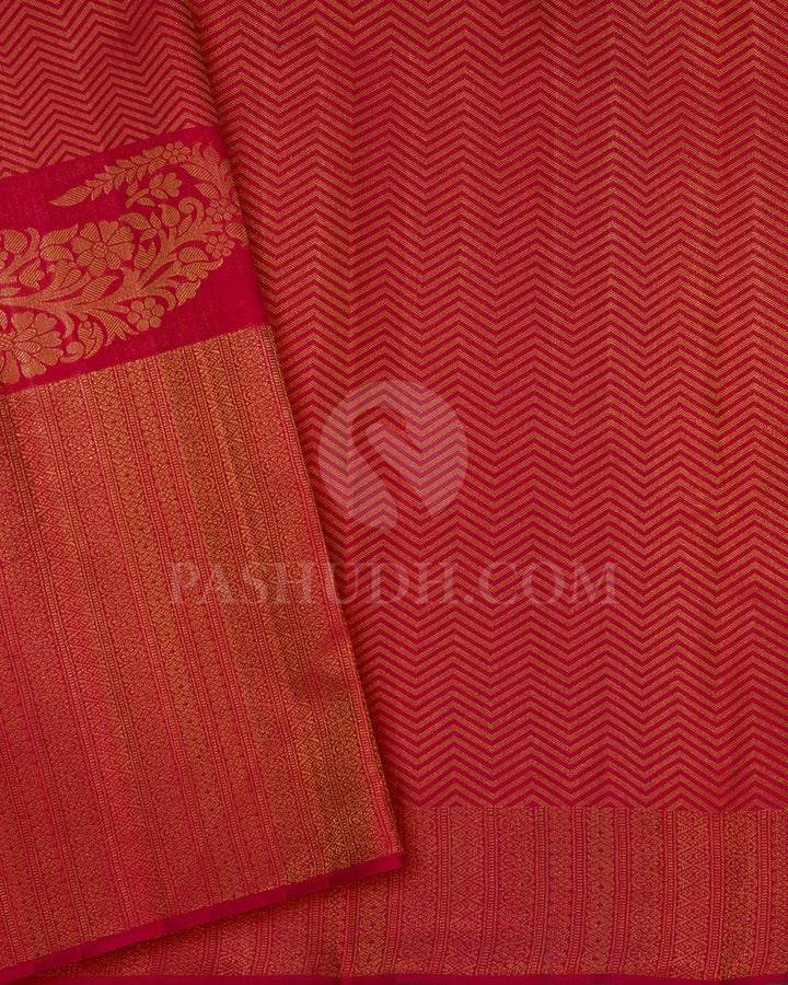 Peachy Pink With Red Kanjivaram Silk Saree-D668(E)