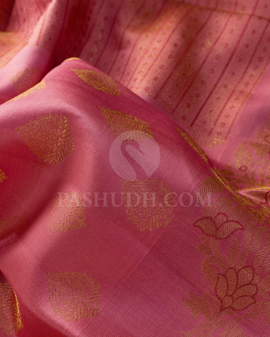 Peachy Pink With Red Kanjivaram Silk Saree-D668(E)