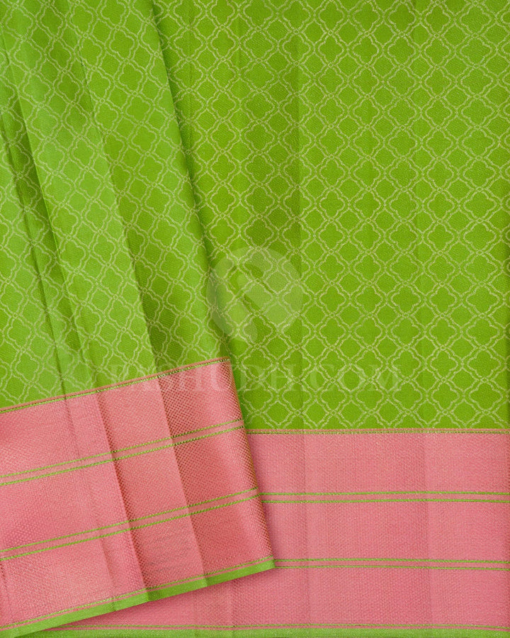Navy Blue ,Bubblegum Pink And Parrot Green Kanjivaram Silk Saree-DJ460(B)