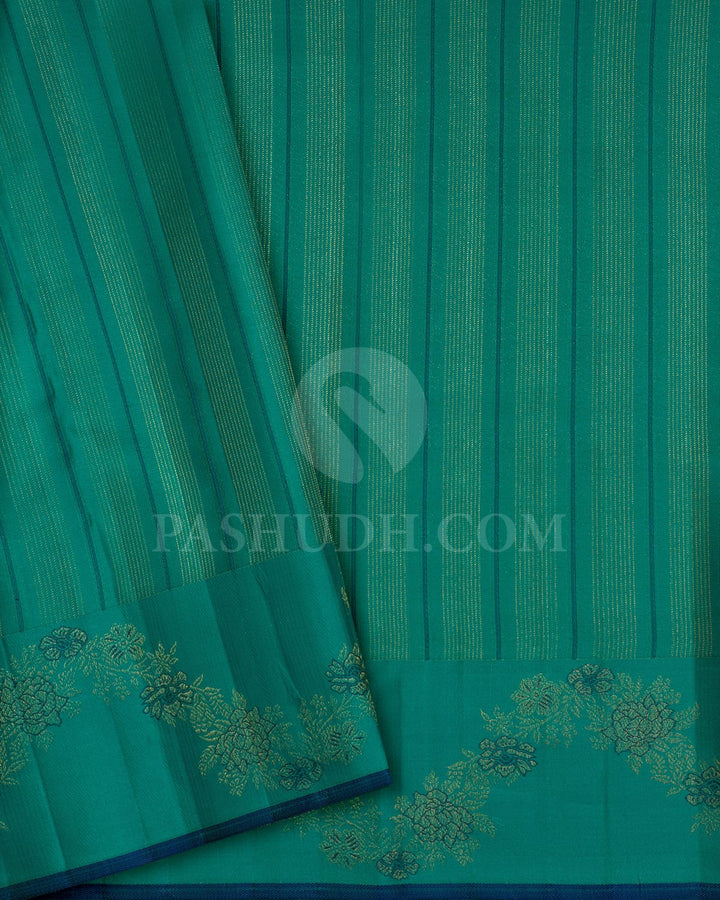 Dual Shade Of Pear Green And Emerald Green Kanjivaram Silk Saree-D704(B)