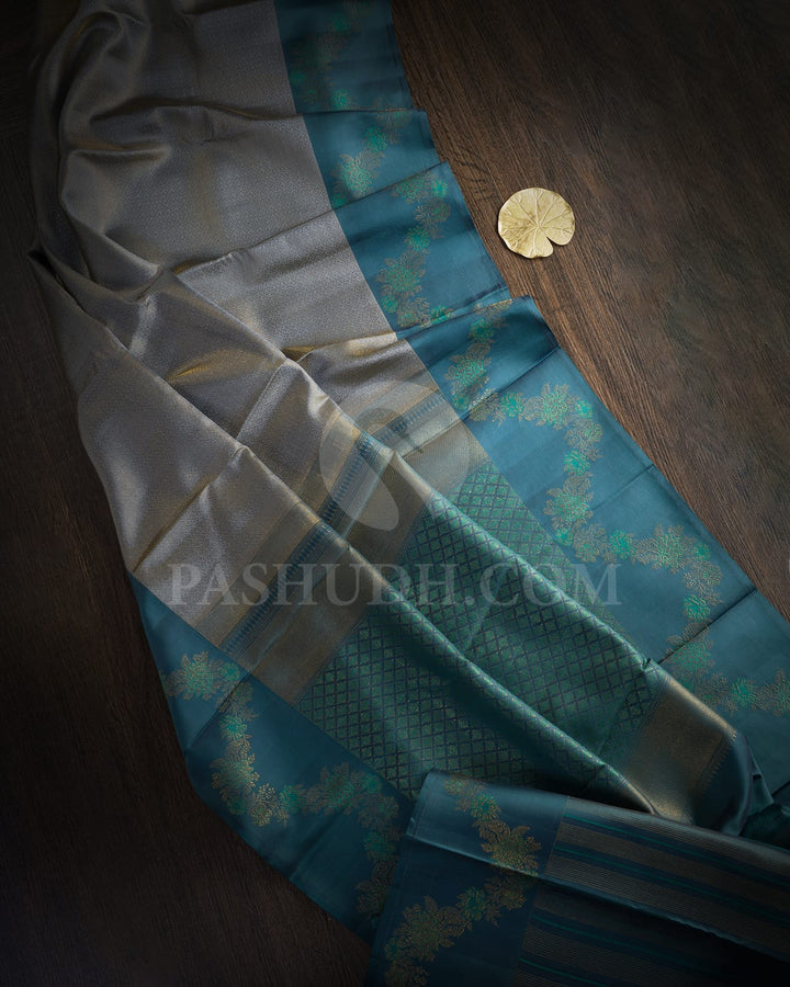 Dual Shaded Grey With Slate Grey Kanjivaram Silk Saree-D704(A)