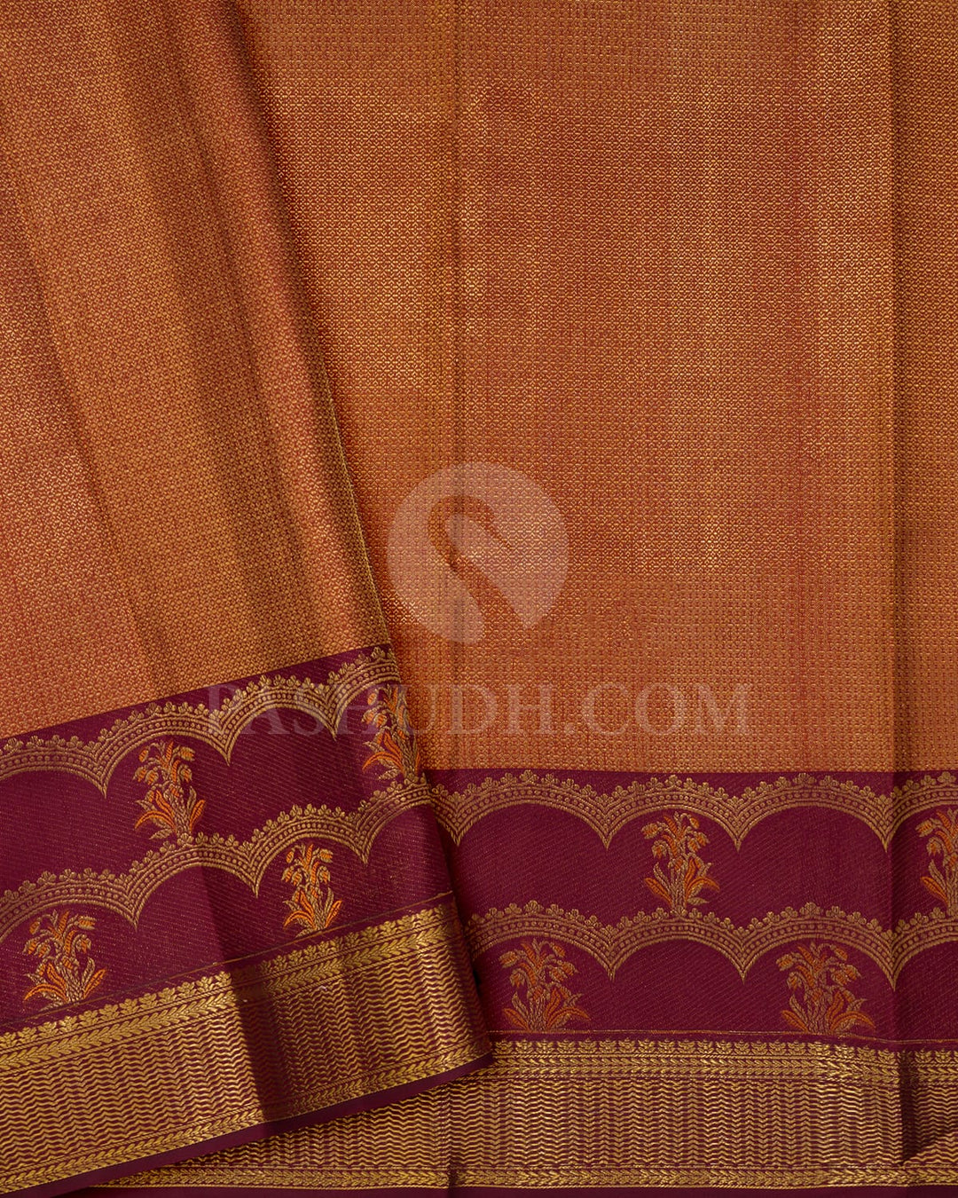 Maroon With Rust Orange Kanjivaram Silk Saree-D696(C)