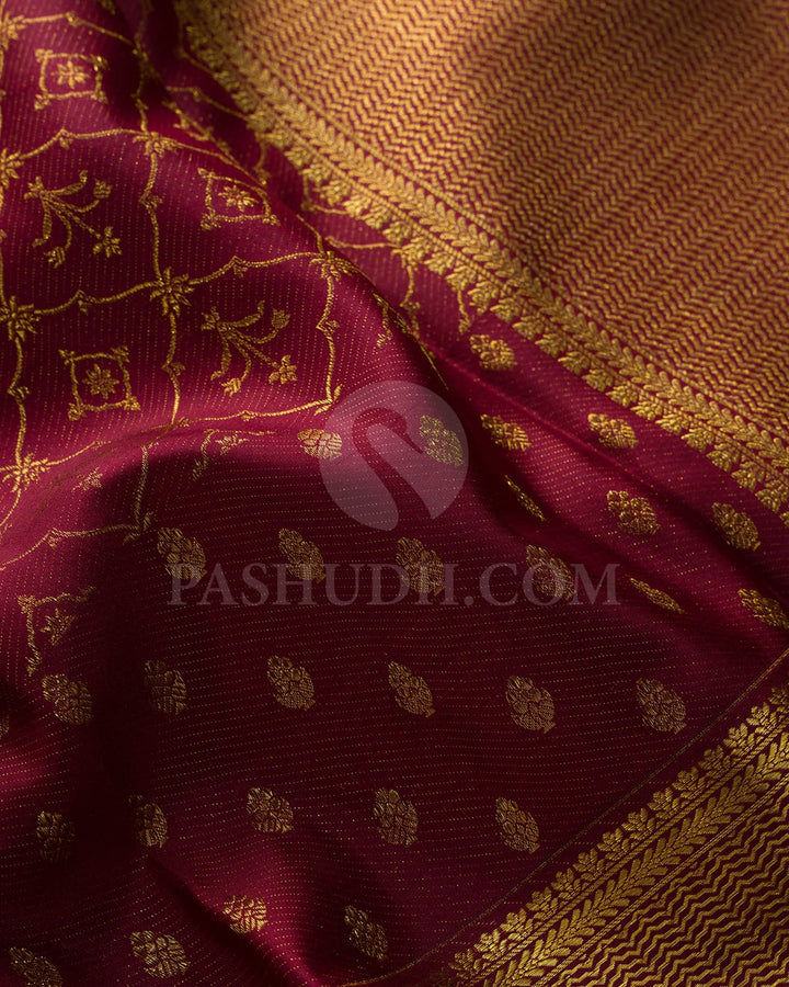 Maroon With Rust Orange Kanjivaram Silk Saree-D696(C)