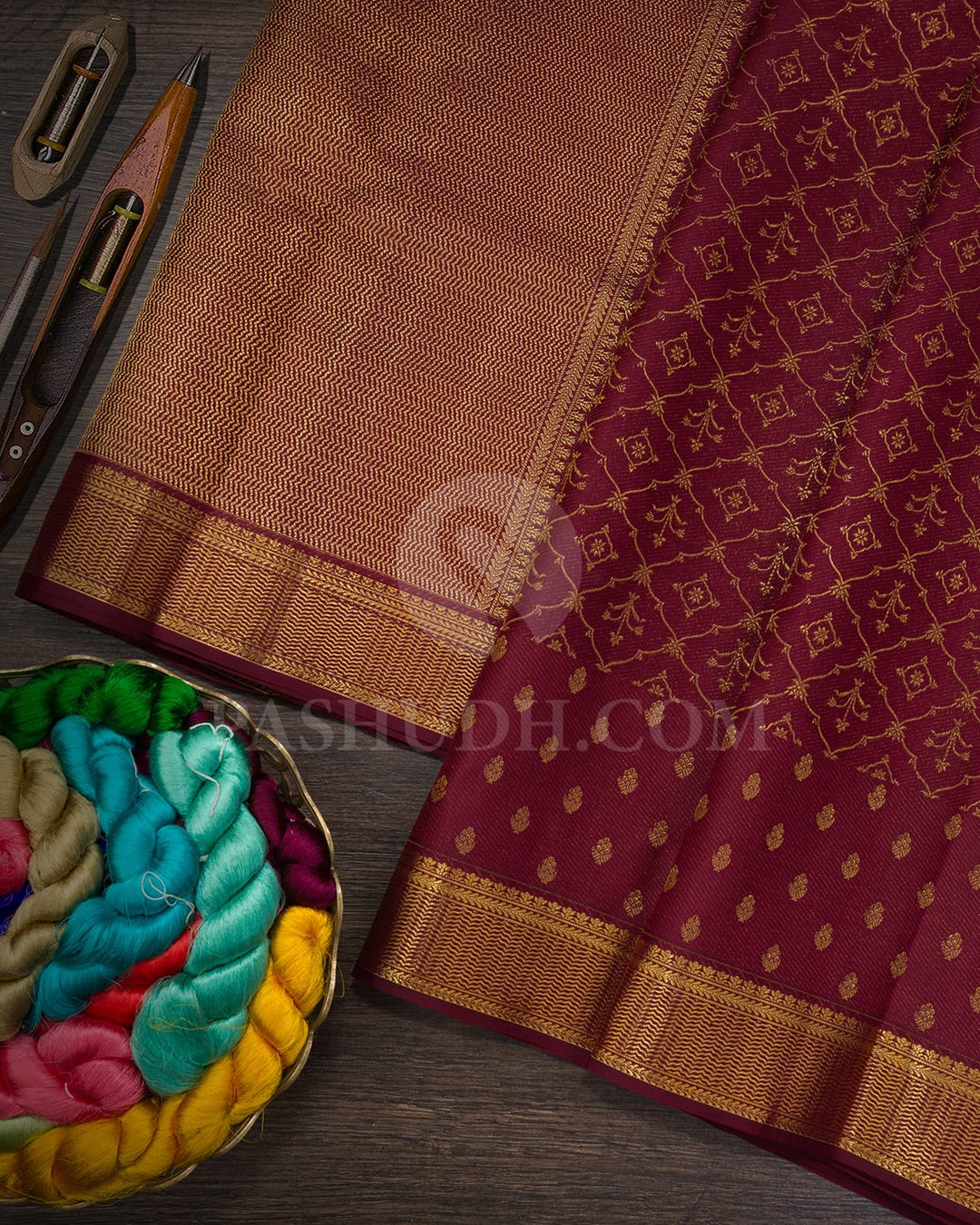 Maroon With Rust Orange Kanjivaram Silk Saree-D696(C)