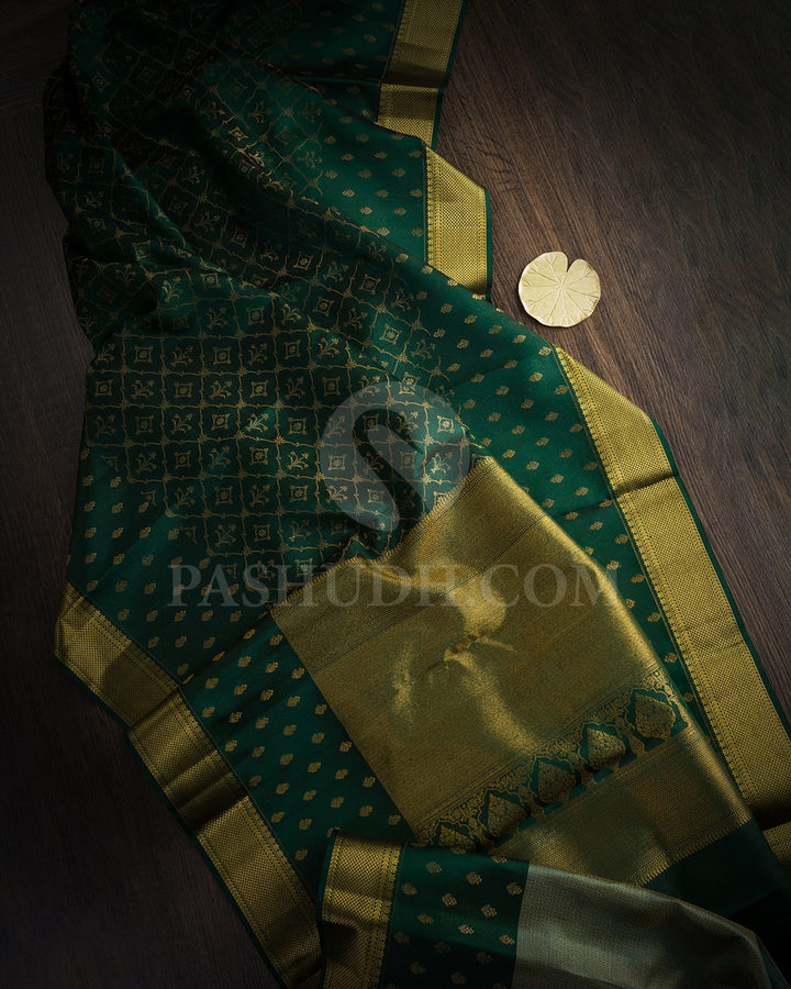 Forest Green With Dual Shaded Powder Blue Kanjivaram Silk Saree-D696(B)