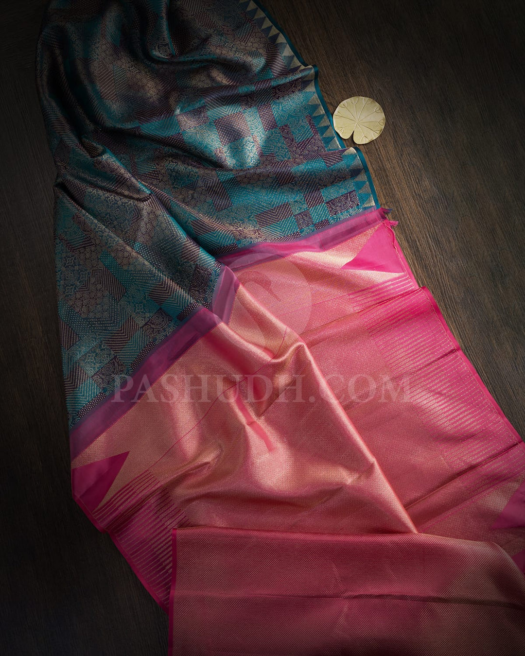 Dual Shaded Peacock Blue With Punch Pink Kanjivaram Silk Saree-D706(A)