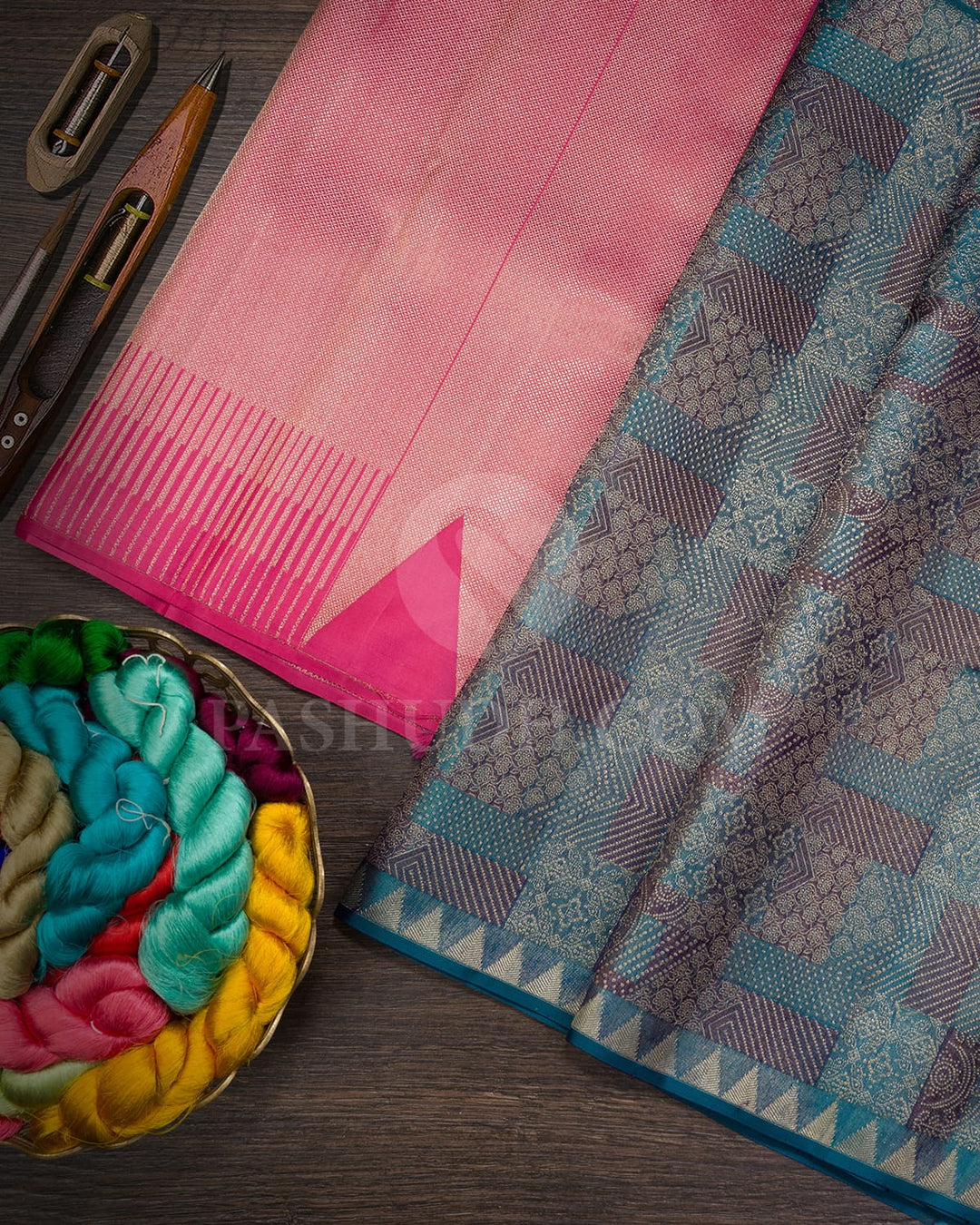 Dual Shaded Peacock Blue With Punch Pink Kanjivaram Silk Saree-D706(A)
