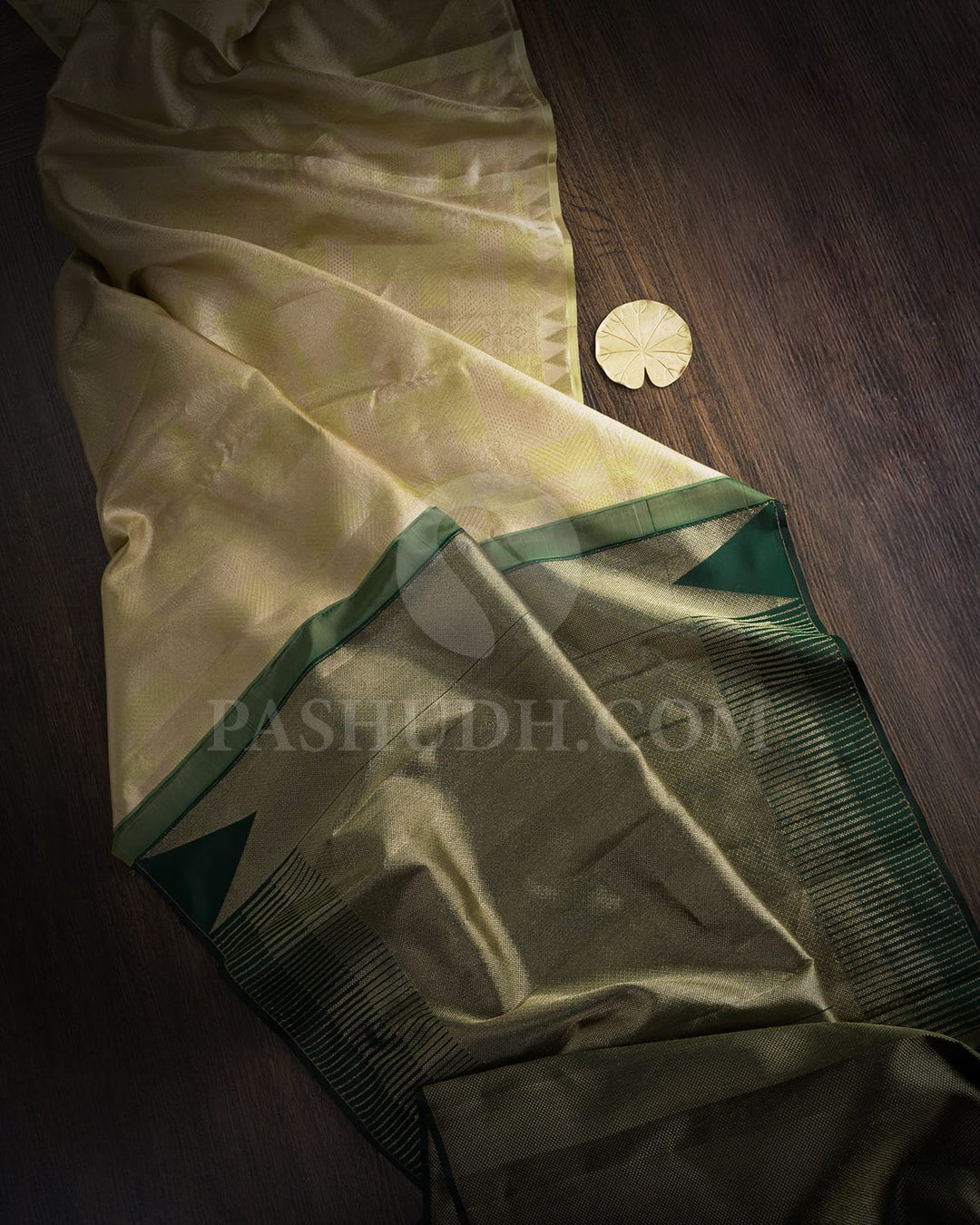 Beige And Pastel Pista Green With Dual Shaded Bottle Green Kanjivaram Silk Saree-D706(B)
