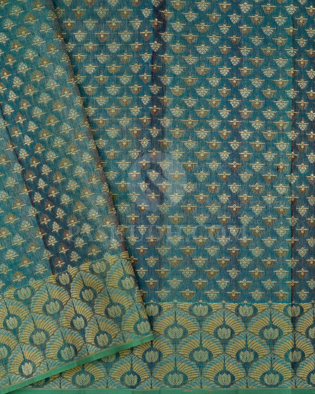 Navy Blue With Dual Shaded Peacock Blue Kanjivaram Silk Saree-D703(A)