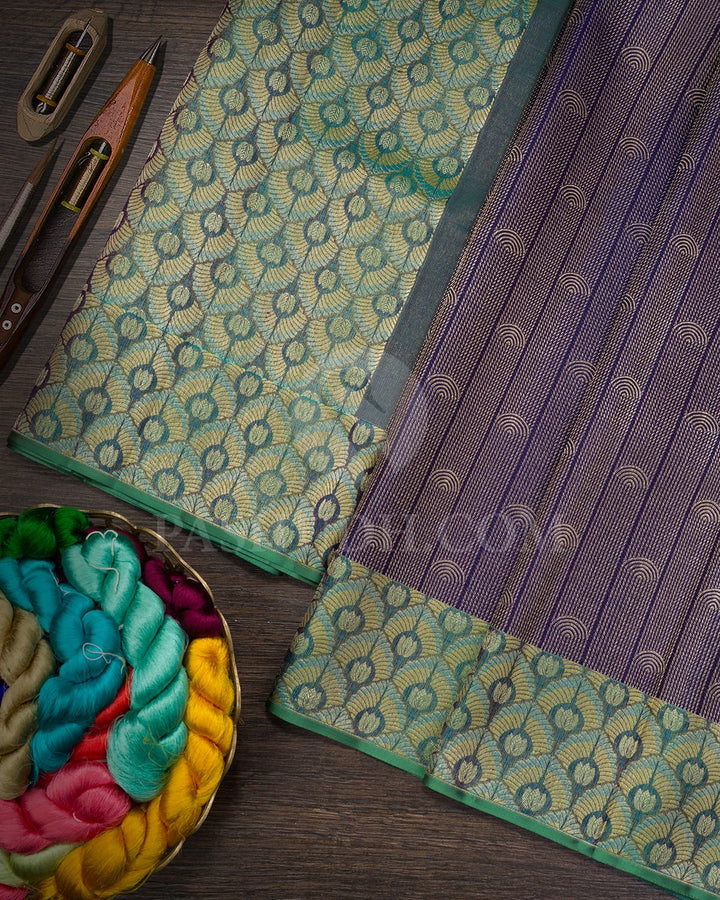 Navy Blue With Dual Shaded Peacock Blue Kanjivaram Silk Saree-D703(A)