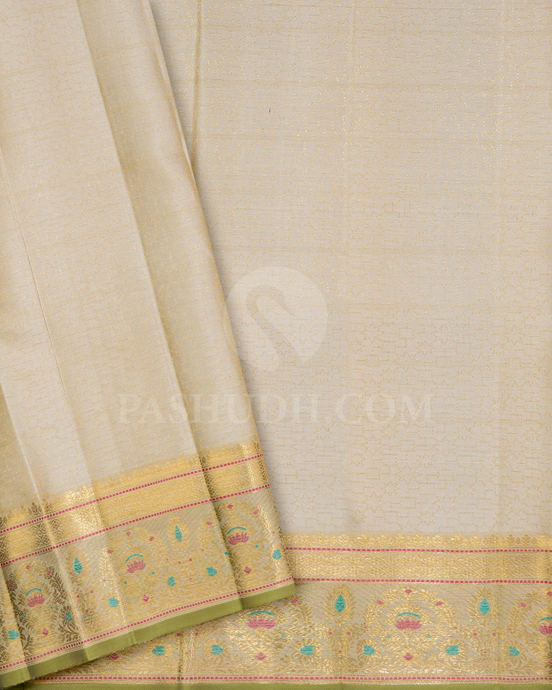 Half White Kanjivaram Silk Saree-DJ456(D)
