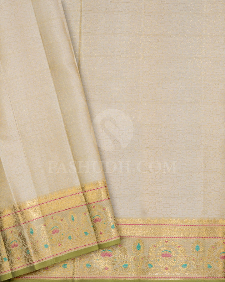 Half White Kanjivaram Silk Saree-DJ456(D)