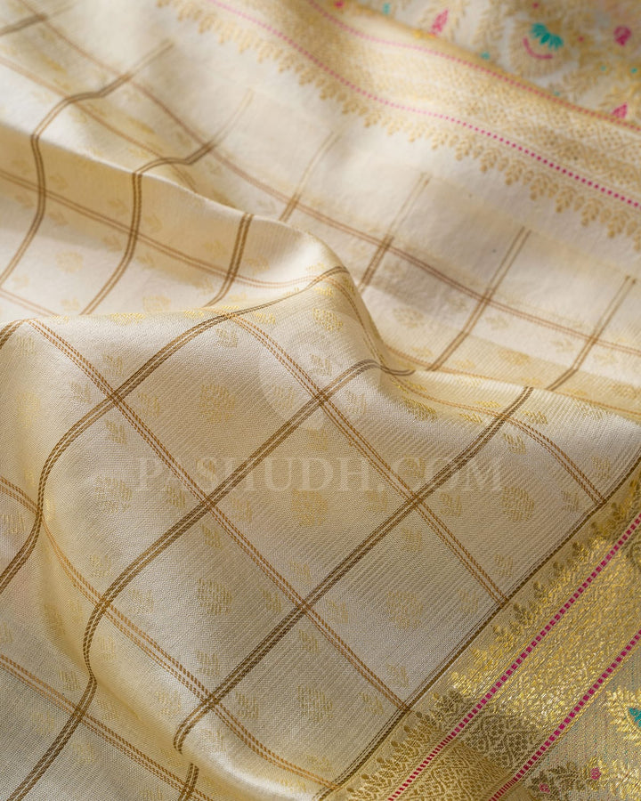 Half White Kanjivaram Silk Saree-DJ456(D)
