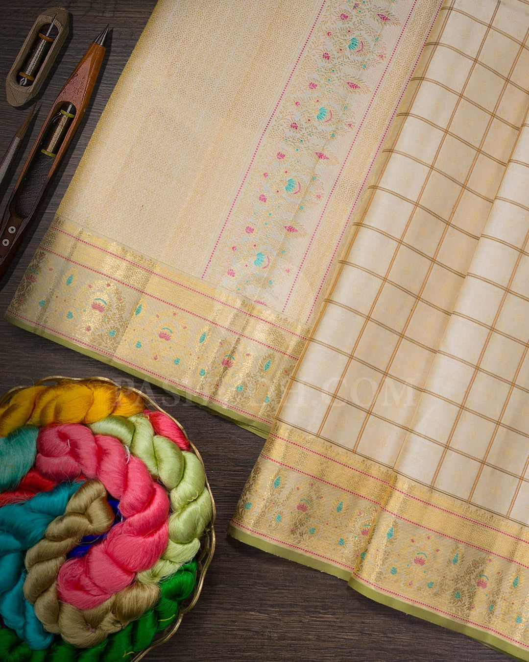 Half White Kanjivaram Silk Saree-DJ456(D)